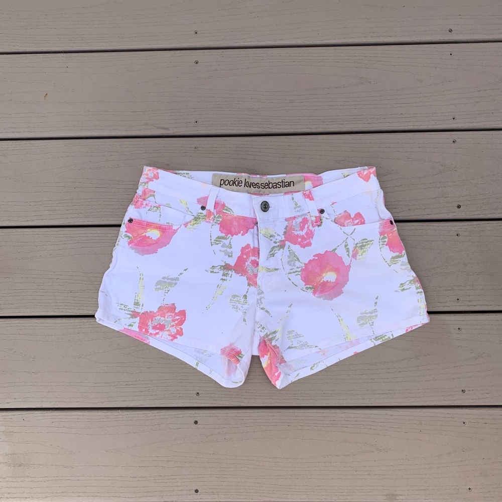 Floral White Denim Shorts